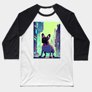 Anime French Bulldog In Futuristic City Baseball T-Shirt